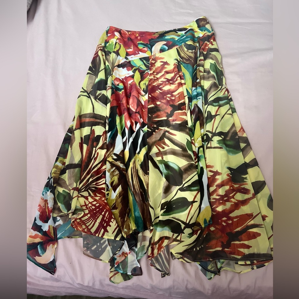 Chico's Vibrant Floral Fairy Hem Midi Skirt
